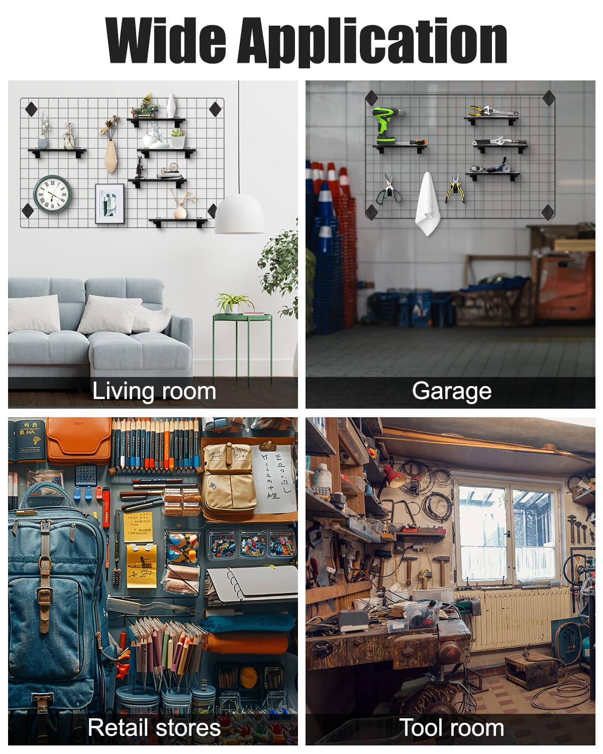 Alffun 6 Pack Gridwall Shelf with Metal Brackets, 16"x 8" Wooden Gridwall Shelves Heavy Duty Gridwall Shelving Organizer Accessories for Garage, Visualizer, Workbench and Bitchenette (16x8x0.6)