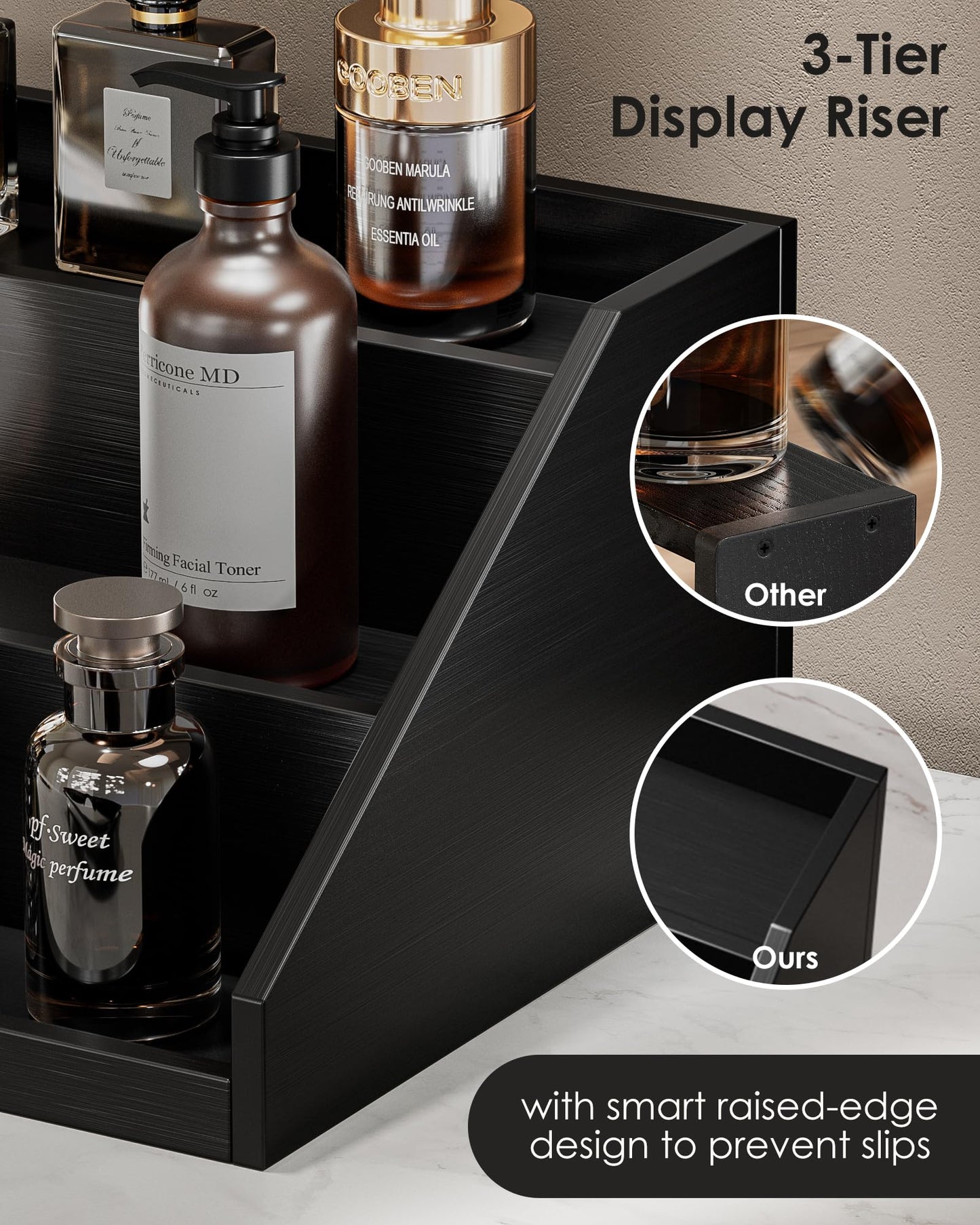ProCase 2 Layers Valet Tray Gift for Men Bundle with 3-Tier Wooden Cologne Organizer for Men