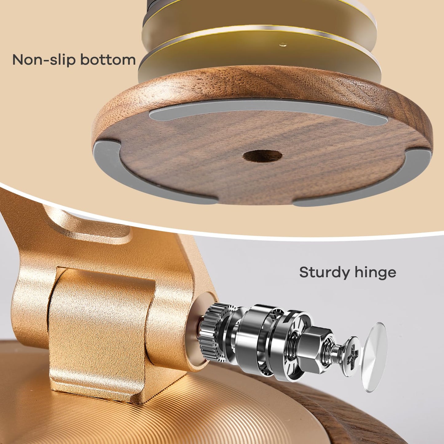blingwider Dual Folding Phone Desk Stand,Adjustable Phone Stand,Phone Stand for Desk,Foldable Wood Phone Holder,Beside Phone Holder,Wood,Rose Gold