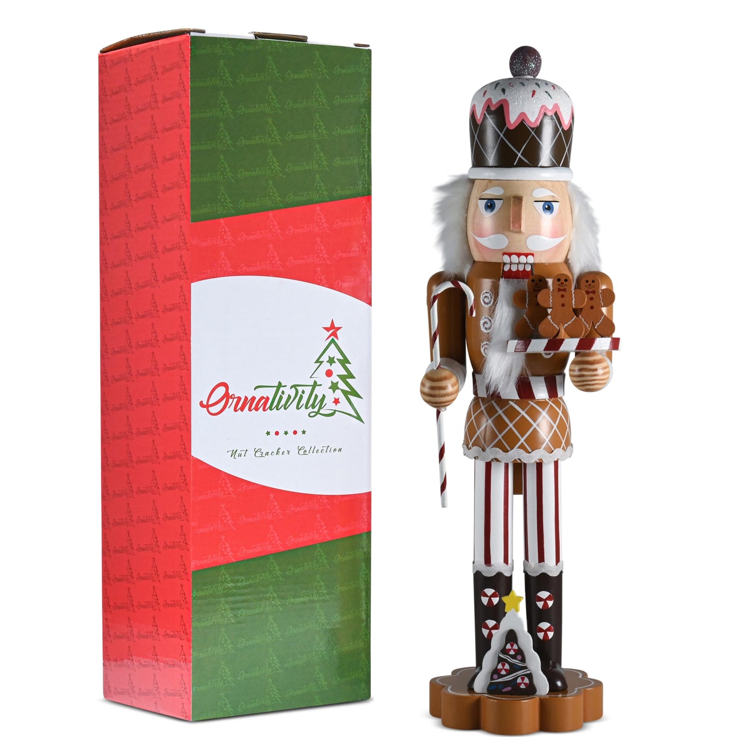 Ornativity Christmas Candyland Gingerbread Nutcracker – Wooden Nutcracker Candy Man with Candy Cane and Gingerbread Cookies in Hand Xmas Themed Holiday Nut Cracker Doll Figure Decorations