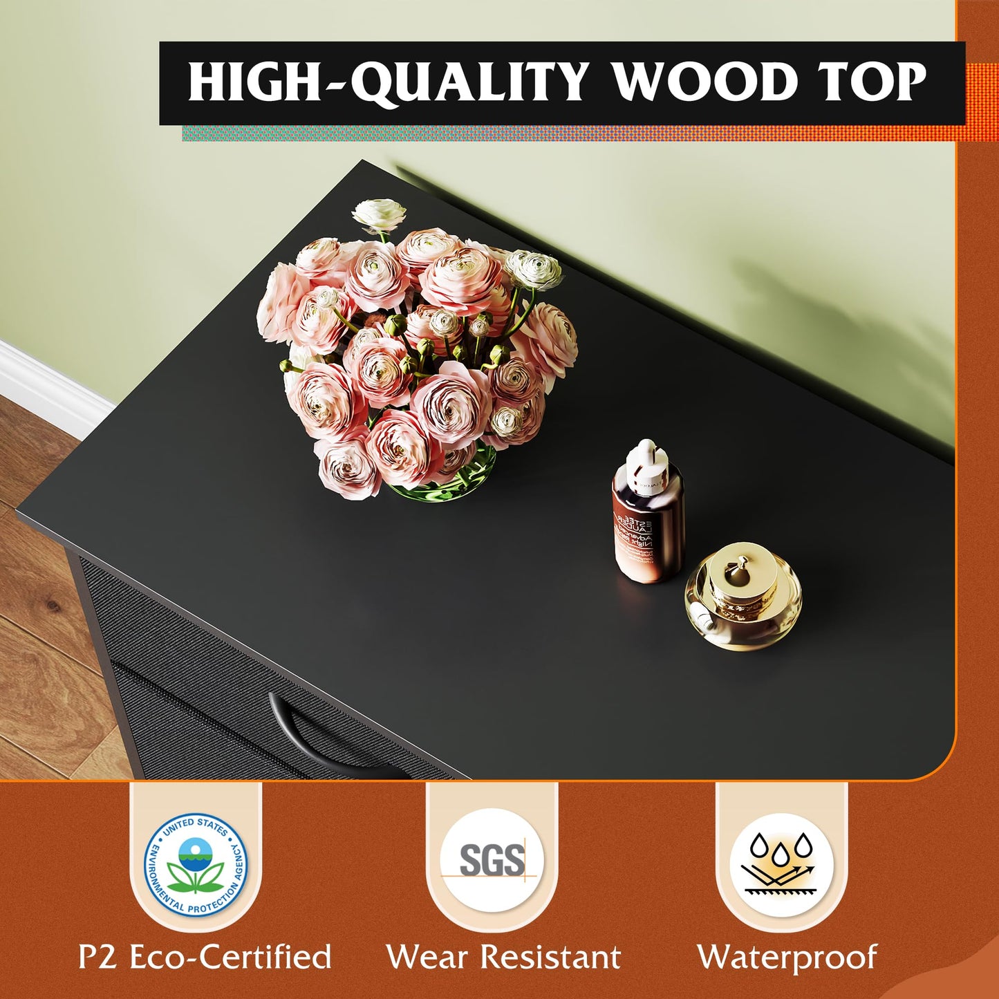 WLIVE 75.5'' Black Dresser for Bedroom, TV Stand for 85, 80, 75, 65 Inch TV, 12 Drawer Long Fabric Dresser with Wood Top, Wide Entertainment Center Storage Chest for Living Room, Closet