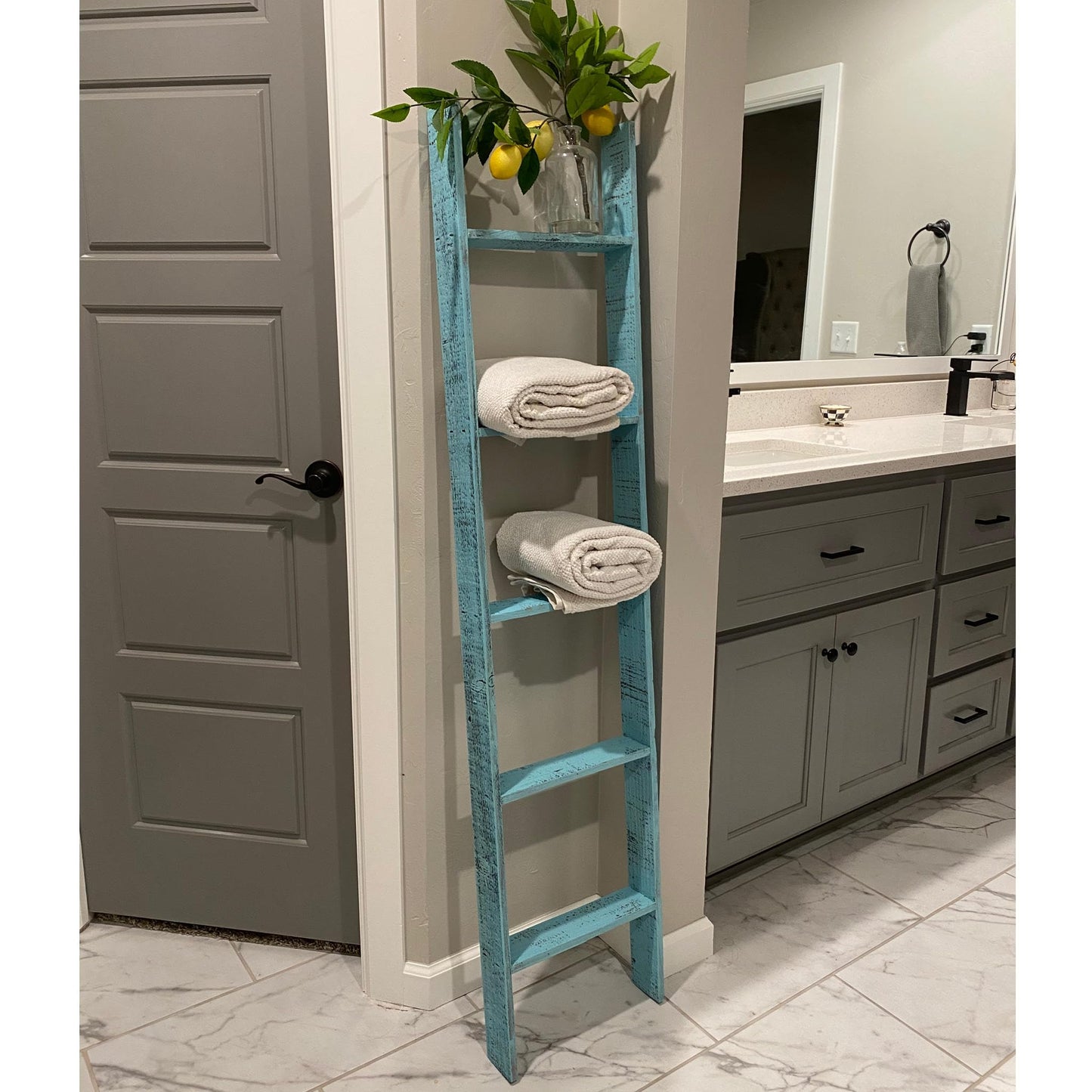 BarnwoodUSA Reclaimed Wood Bookcase Ladder (5 Foot, Turquoise)