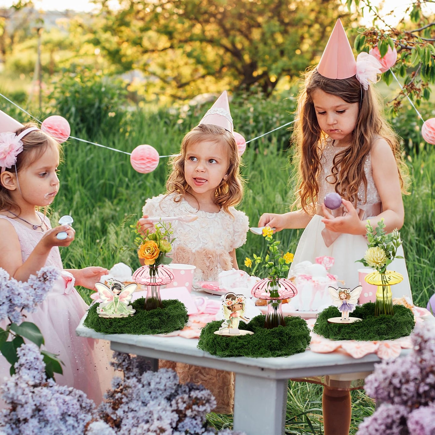 Acellegic 13 Pcs Fairy Party Decoration Woodland Fairy Table Centerpiece with Mushroom Vase Artificial Green Moss for Forest Party Decor Flower First Birthday Wedding Forest Baby Shower