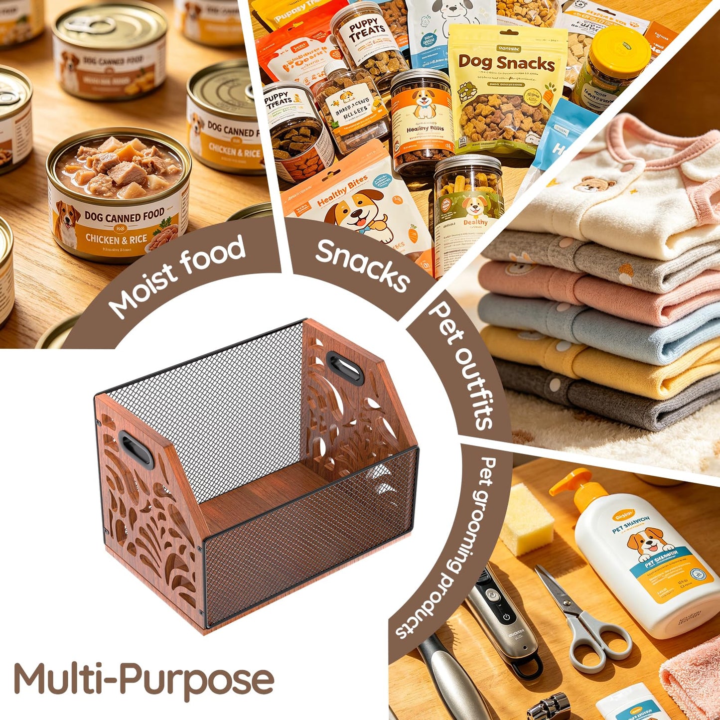 AHUONEL Dog Toy Basket, Chew-Proof Dog Toy Box, Wooden & Metal Pet Toy Storage Organizer, Spacious Toy Storage Bin for Pet Toys, Treats & Home Supplies, Toy Box for Living Room