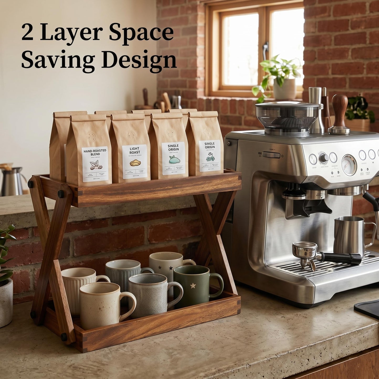 ZOVANO Wood Countertop Shelf Organizer, 2 Tier Wooden Shelf for Coffee Bar Accessories, Kitchen Spice Rack Organizer, Condiment Storage Caddy for Home, Office, Bathroom counter
