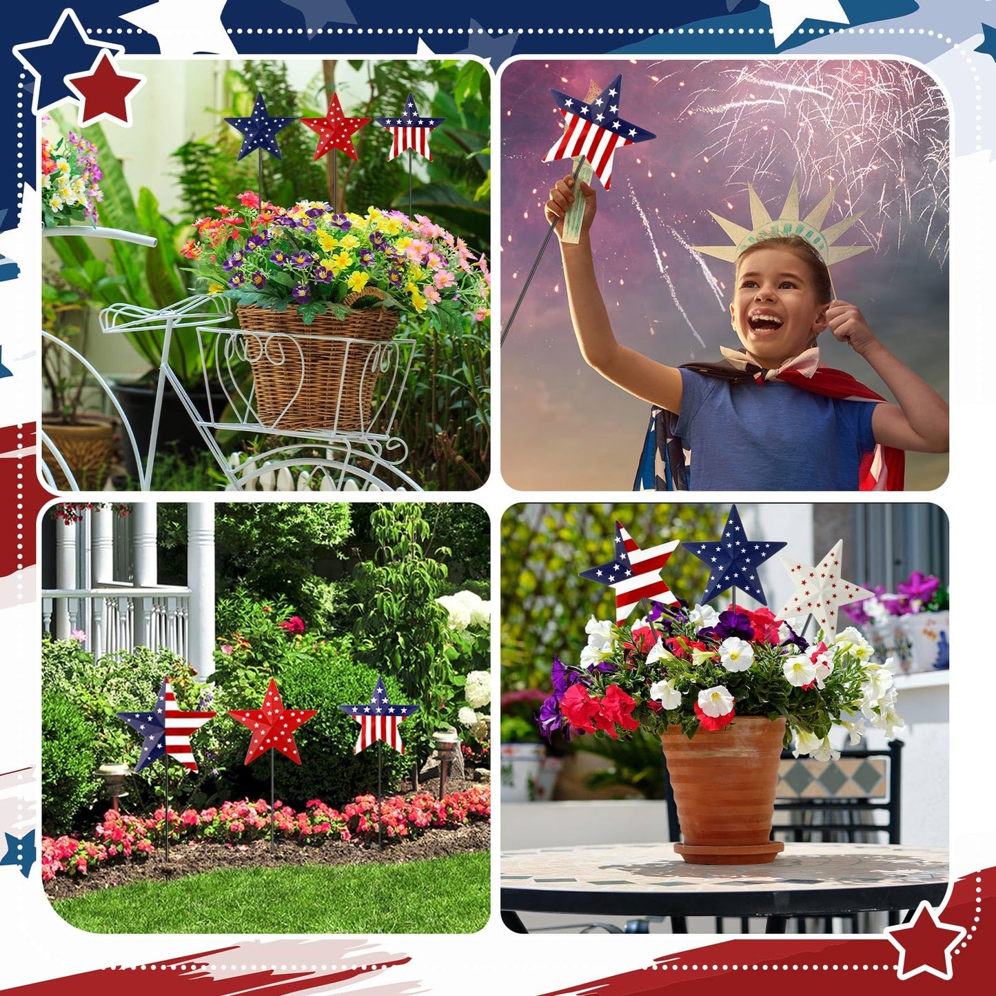 Pickmesh 6 Pcs 12" H 4th of July Outdoor Decor Patriotic Metal Yard Sign Star Red White Blue Garden Stake USA Flag American Yard Sign for Memorial Day Independence Day Decoration