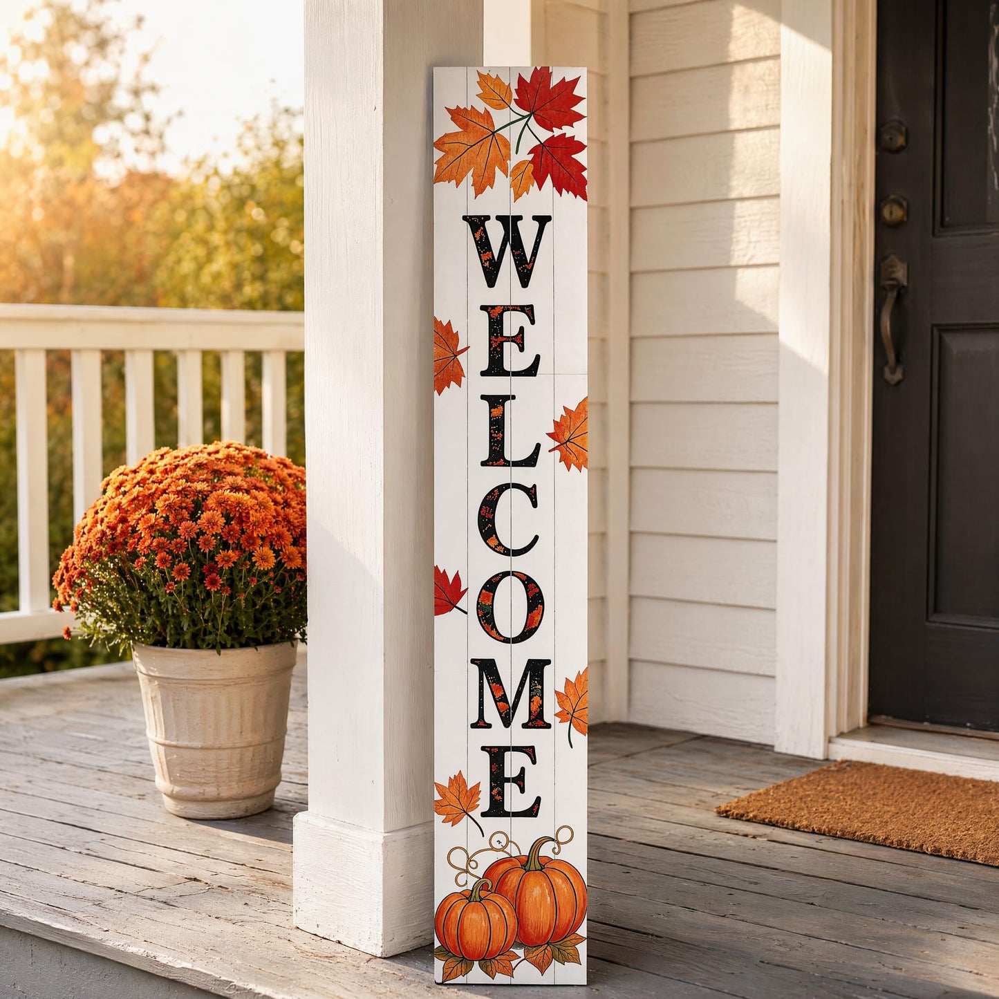 Hentonwell Vertical Wooden Fall Welcome Porch Sign,Rustic Autumn Porch Standing Sign,Decorative Leaning Sign for Front Entrance,Farmhouse Style Outdoor Welcome Decoration-47.2" H.