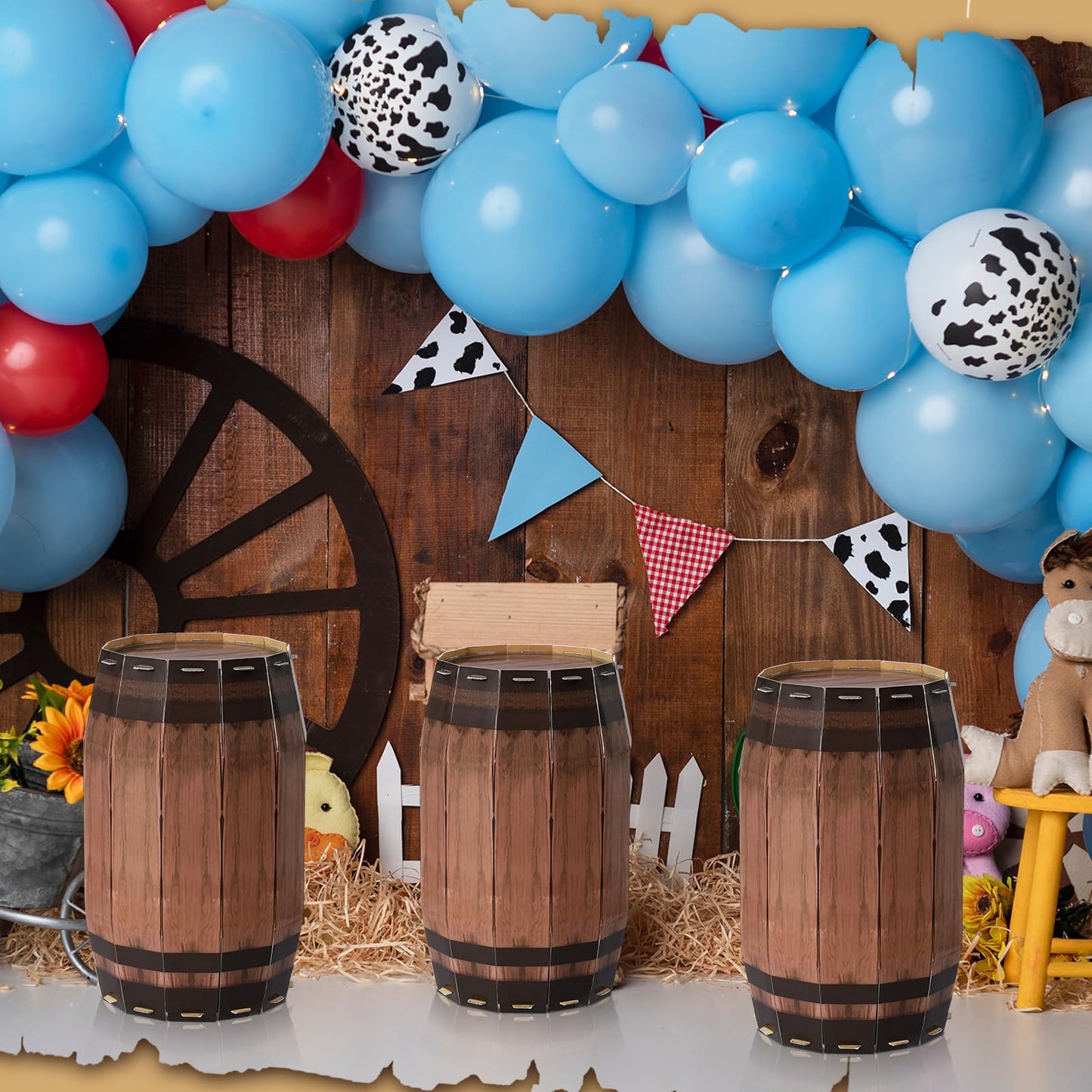 3 Pcs Western Cowboy Party Decoration Wine Barrel Large Cardboard West Whiskey Barrels Decoration for Western Pirate Birthday Farmhouse Party Photo Booth Props(15.75 x 9.84 Inches)