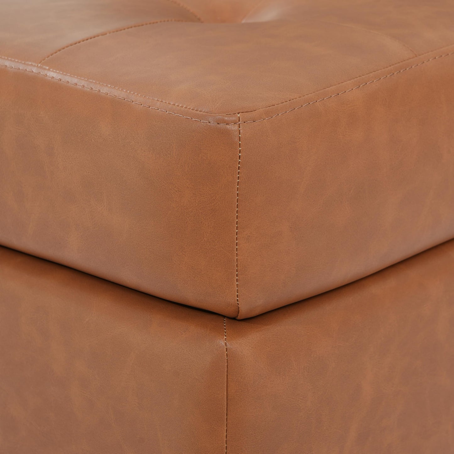 Christopher Knight Home Dalla Faux Leather Ottoman Coffee Table, Small Living Room Sofa Footrest, Wooden Rectangular Ottoman Footstool, Guest Extra Seat, Tan Brown+Walnut