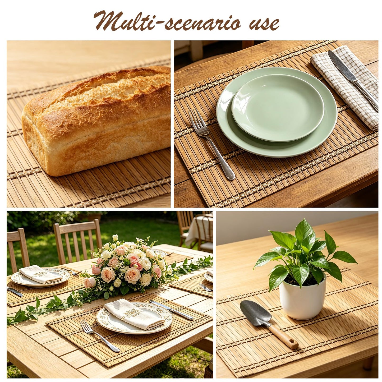 ChiUGua Bamboo Placemats, Heat-Resistant Table Mats, Set of 4, Brown