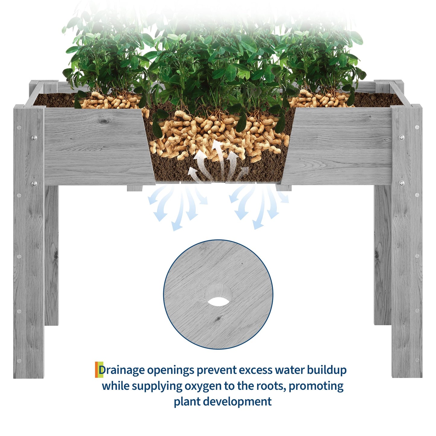 48x24x30IN Wooden Raised Garden Bed with Legs, Elevated Reinforced Large Planter Box for Vegetable Flower Herb Outdoor, Standing Growing Bed forGardening/Backyard/Patio/Balcony, Liner Included