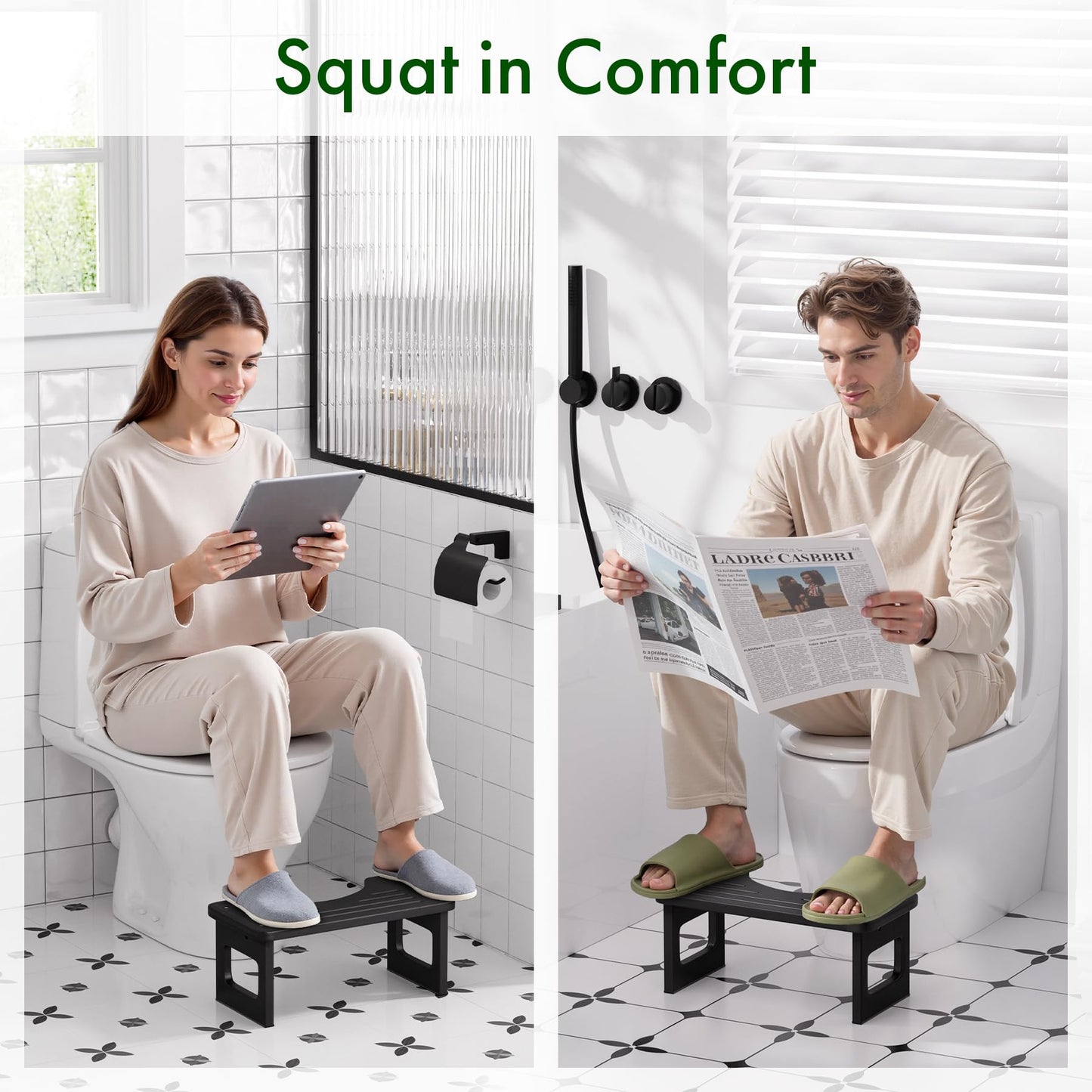 Bathway Squatting Potty Stool, Compact Poop Stool, Bamboo Wood Toilet Stool Squat Adult, Black Foot Step Stool, Anti-Slip Pooping Stools for Bathroom, Assembly Required, 6.8''