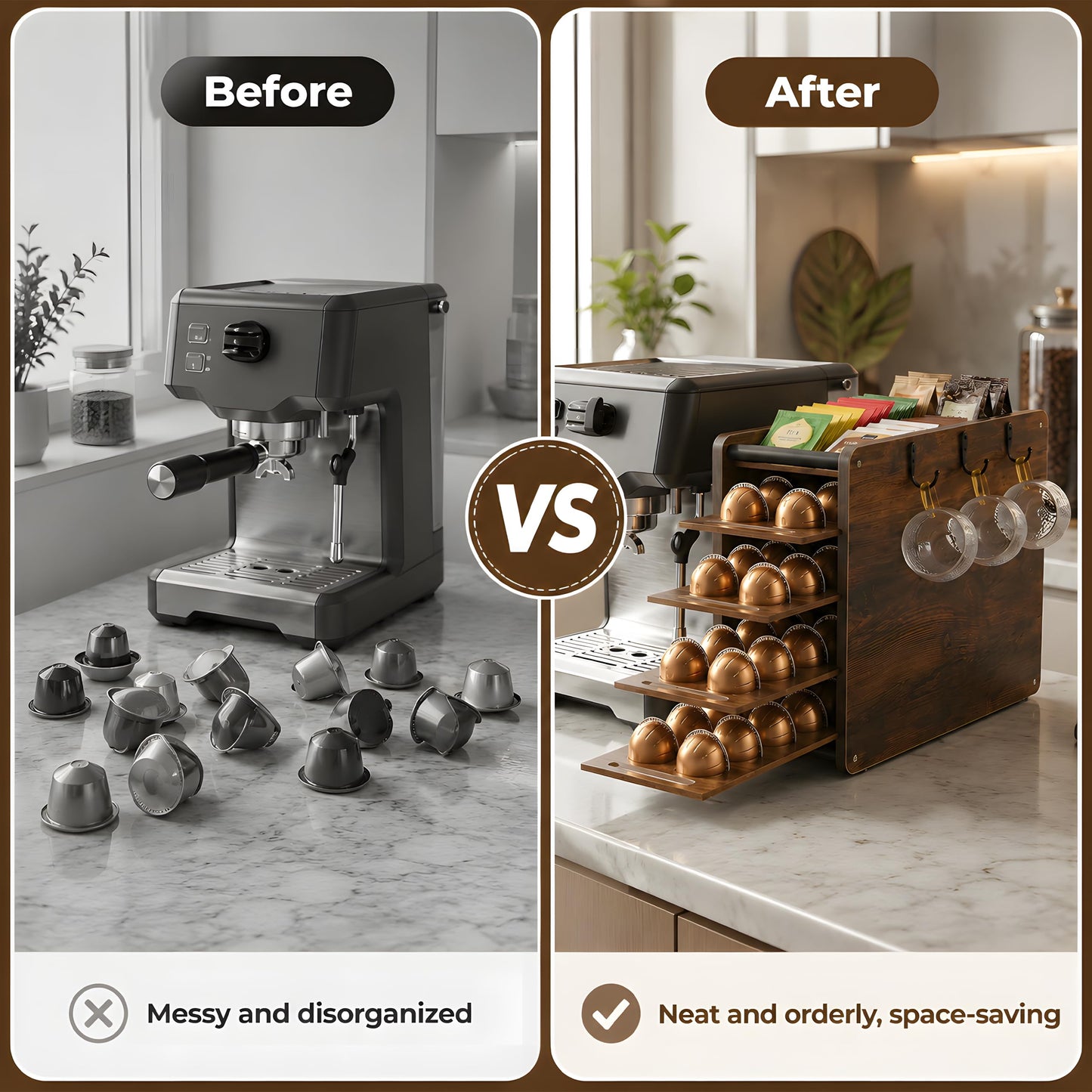 yoopin Coffee Pod Drawer Holder, Wooden Coffee Pod Storage