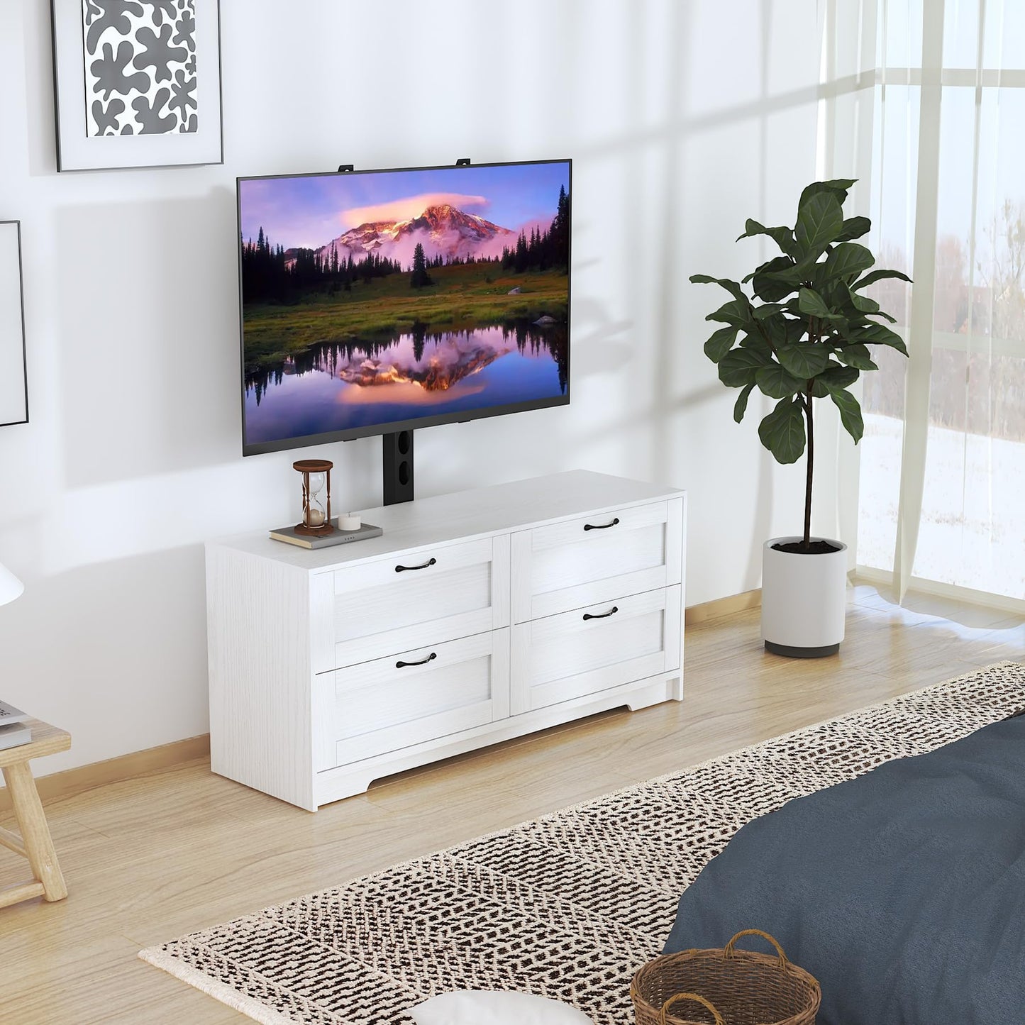 GAOMON TV Stand with Mount and 4 Drawers Storage for Living Room, Bedroom Fits 32/45/55/65/75/80 Inch TVs, Entertainment Center w/Height Adjustable Mount, Wood Media Console Tables, TV Stand Dresser