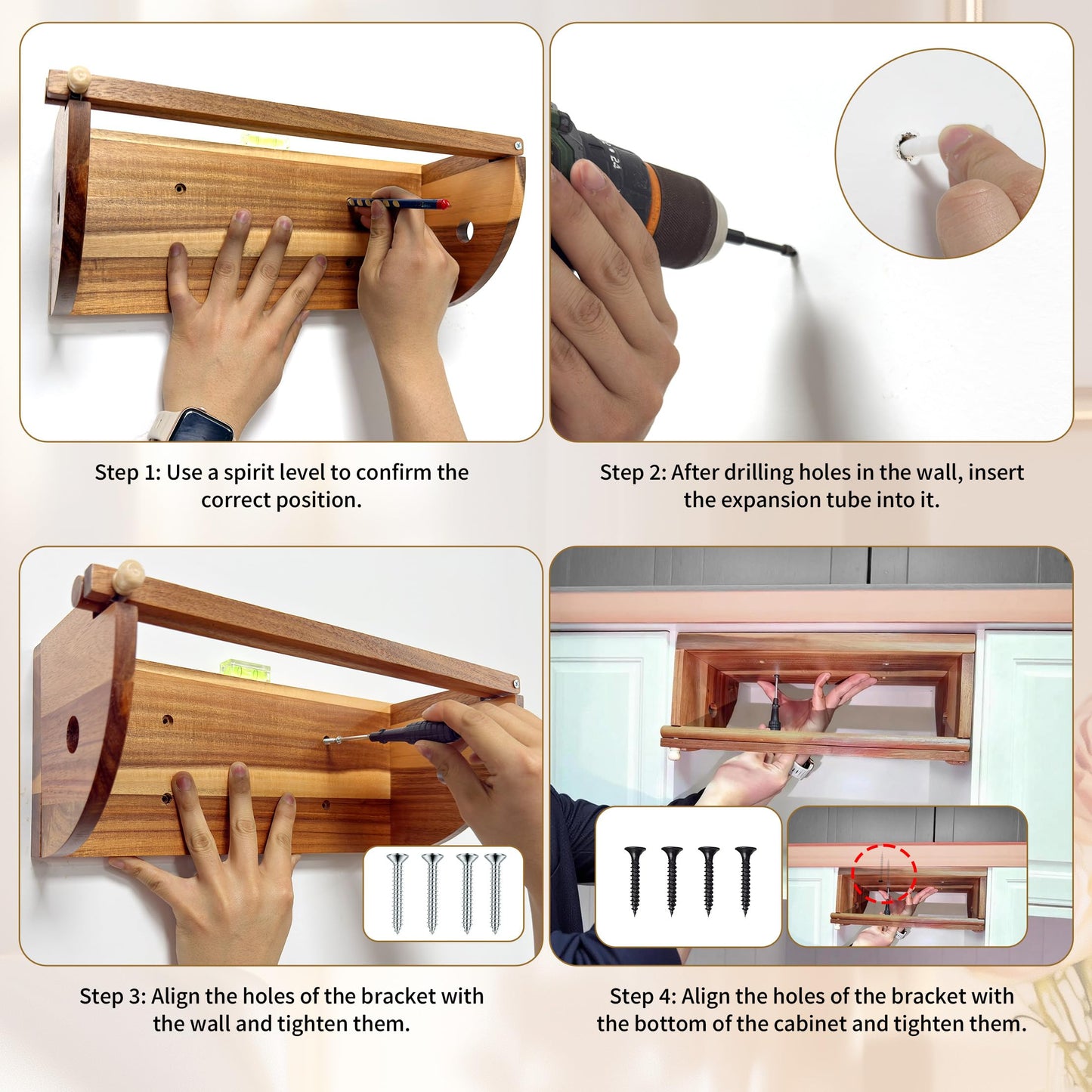 Extra Large Wooden Hanging Paper Towel Holder Wall Mount, Handmade Acacia Wood Farmhouse Paper Towel Holder, One Hand Tear Design, Wall Mount Countertop Under Cabinet Paper Towel Rack for Kitchen