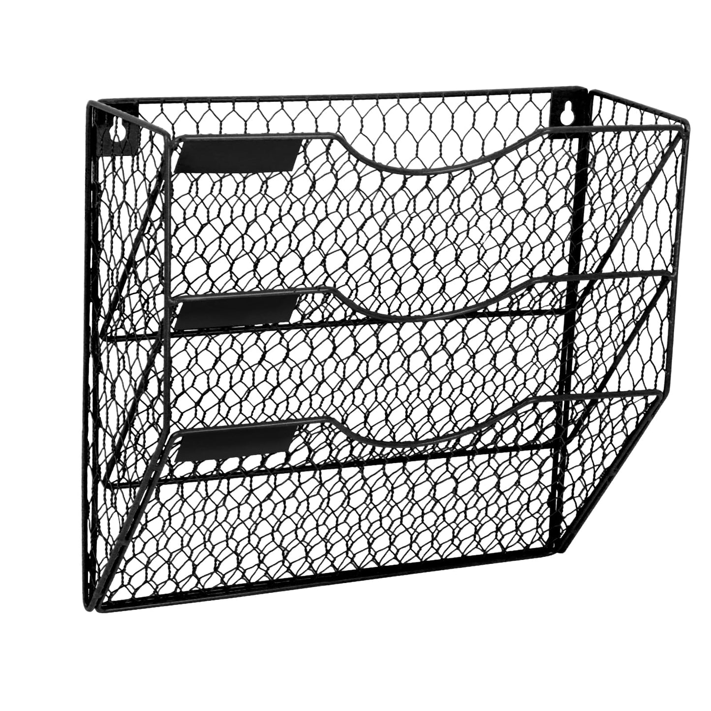 EASEPRES Mail Organizer Wall Mount Hanging File Holder Storage, Metal Chicken Wire Magazine Rack 3 Tier, Black