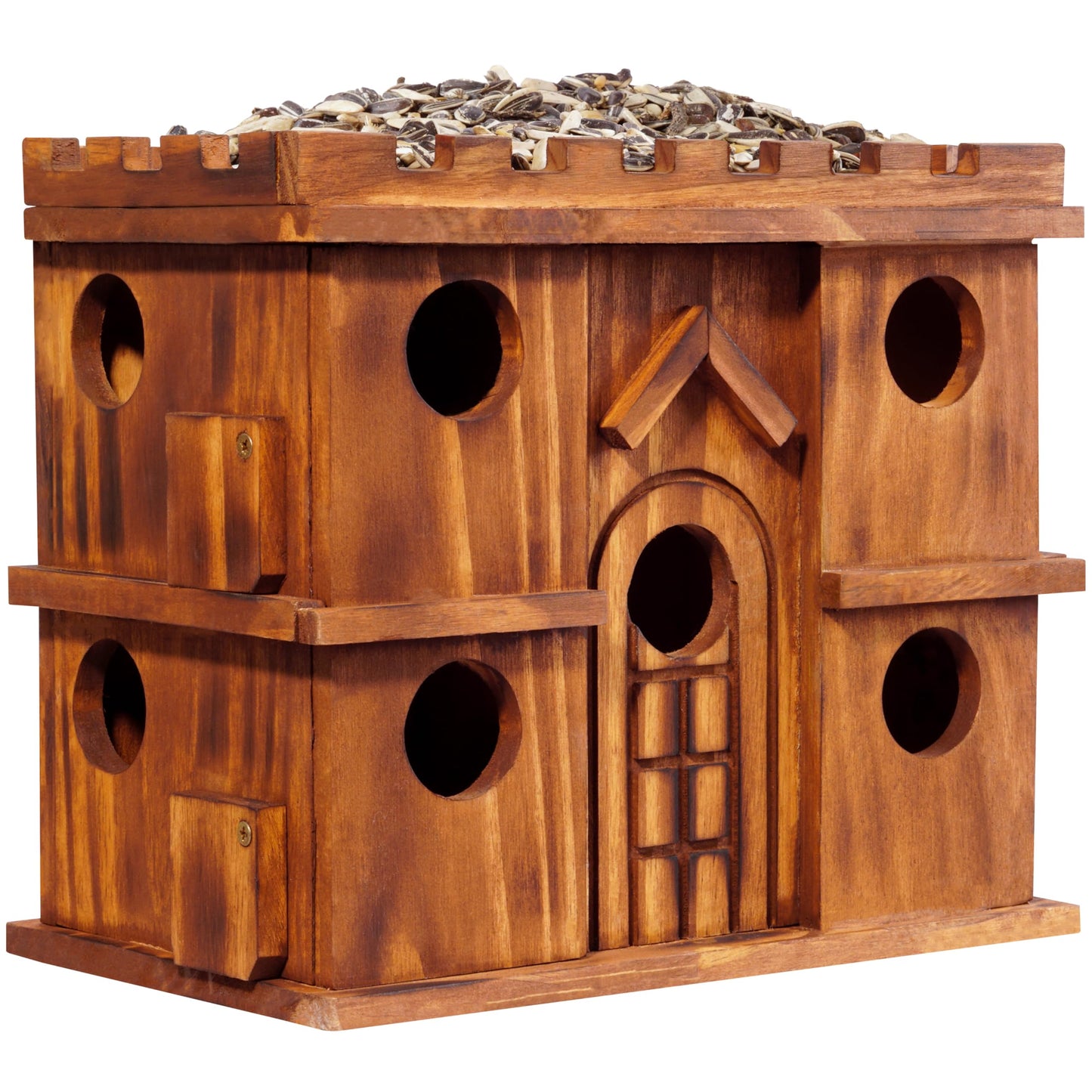 MIXUMON Wooden Bird Houses for Outside β 9 Rooms Large Bird House, Carbonized Pine Rustic Finish, 1.5" Entrance Holes, Cleaning Doors, Outdoor Birdhouse Nesting Box (Rustic, 9 Rooms)