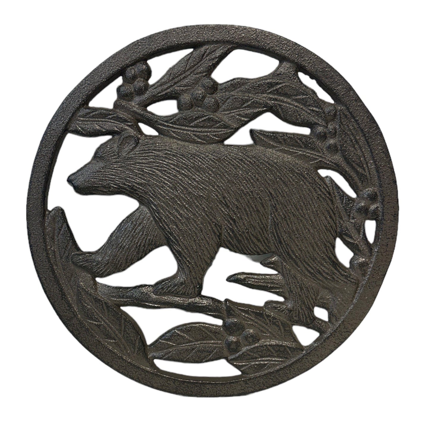De Leon Collections Rustic Brown Cast Iron Circle Woodland Forest Bear Decorative Kitchen Dining Room Table Trivet