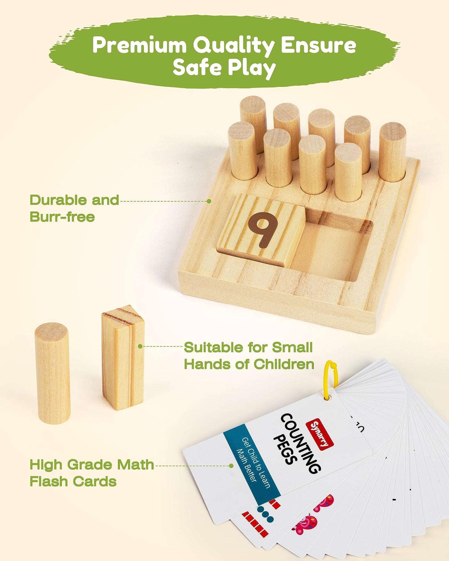 SYNARRY Wooden Counting Peg Boards - Montessori Math Manipulatives for Kindergarten Learning Activities, Number Addition and Subtraction Game, Easter Basket Stuffer Gift for Kid Ages 3-8