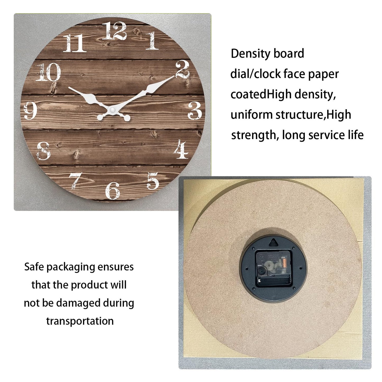 XFM Large Farmhouse Wall Clock Battery Operated 16 Inch Brown Wood Wall Clock Silent Non Ticking Rustic Wooden Wall Clocks for Kitchen Living Room Bedroom Decor