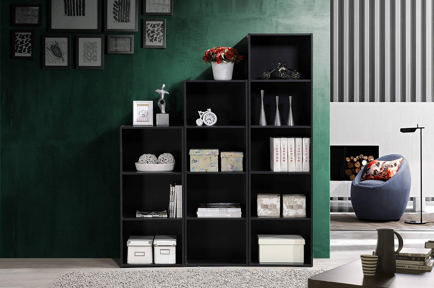 Hodedah 4-Shelf Bookcase in Black