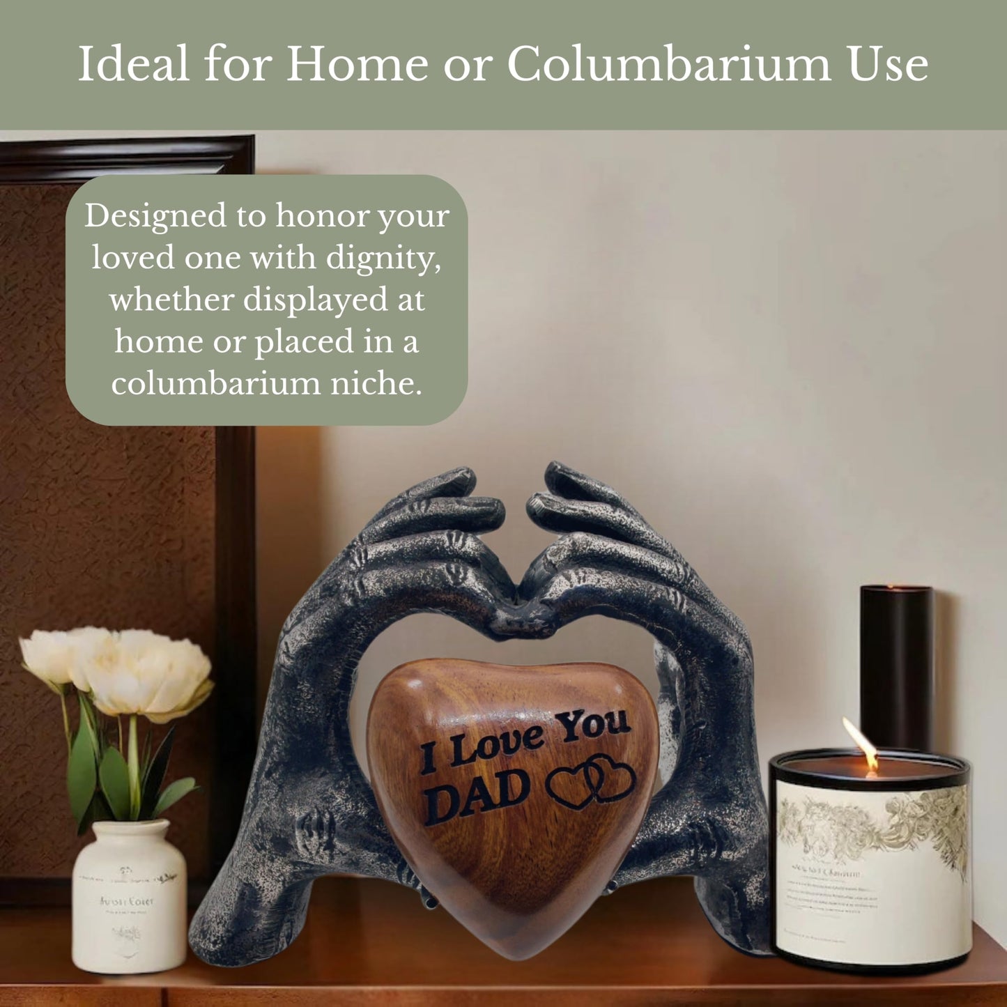ZAHANAARA Wooden Heart Urn for Ashes|Handcrafted Memorial Box for Funeral |Memorial Gifts, Ashes Keepsake |Aluminum Mini Cremation Urns for Adult Male|I Love You Dad Engraved Tribute|Silver, 3 cu in