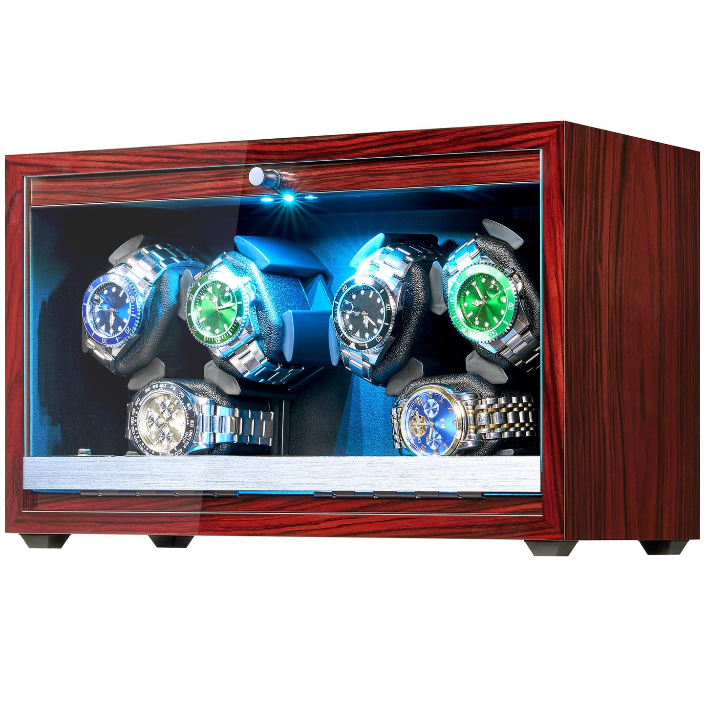 ANWBROAD Automatic Watch Winder, 6 Watch Winders for Automatic Watches with Glass Lid, 4 Modes Watch Winder box with Adapter, Super Quiet Motor-Red Piano Finish, Fathers Day UJWW003Y