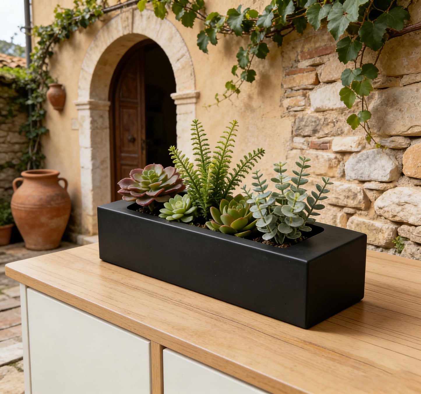 QUHUATU Rectangular Large Planter, Indoor & Outdoor Use, for Plant - No Plants Included, Perfect Housewarming Gift, Inviting Nature Decor for All Living Spaces, Black