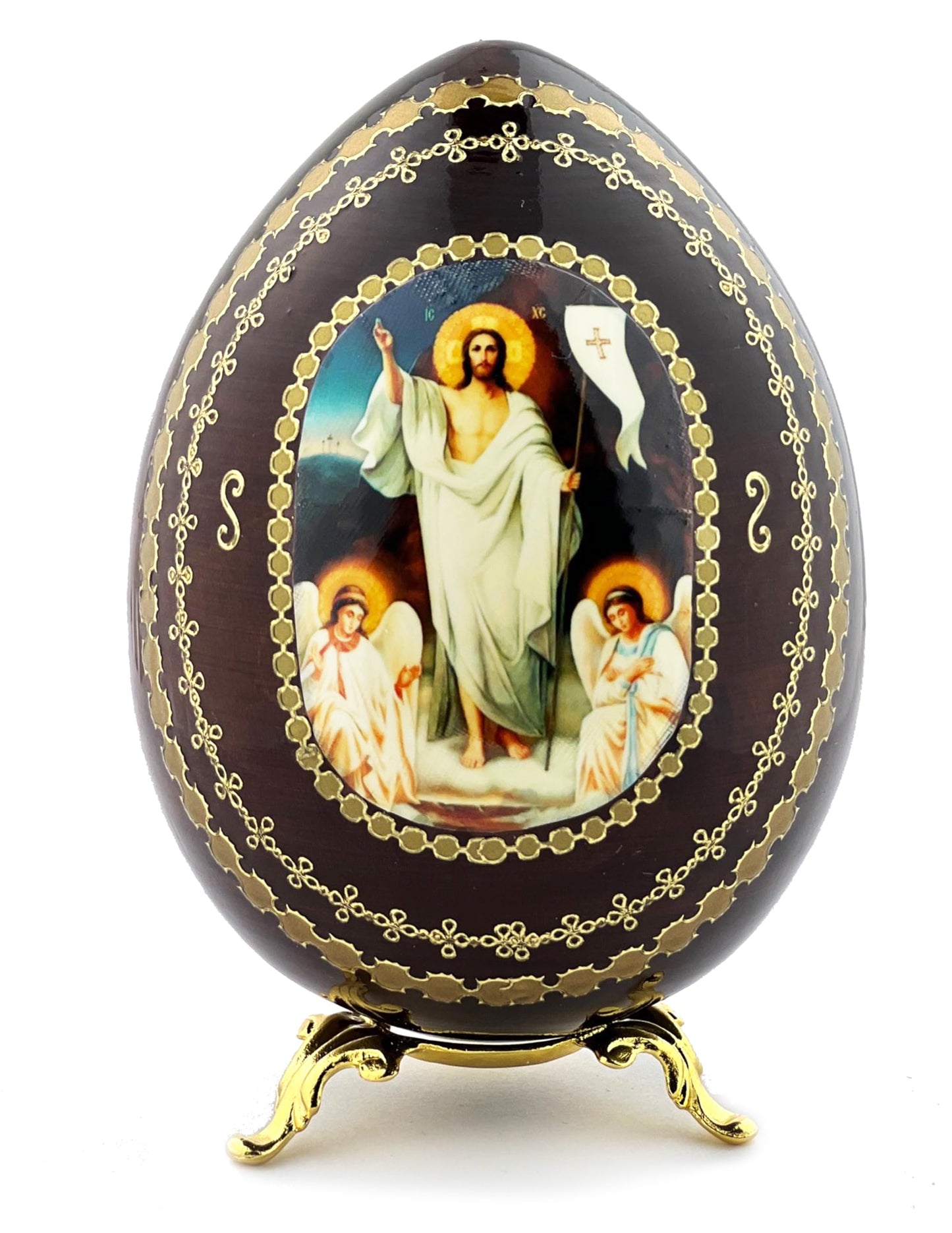 Needzo Resurrection of Jesus Christ Wooden Icon Egg, Easter Decoration for Home or Church, Inspirational Table Top Decorative Figurine, 5 Inch