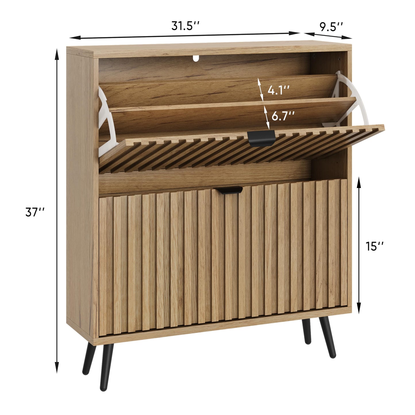 Smuxee Shoe Cabinet with 2 Flip Drawers, 31.5" Natural Hidden Shoe Storage Cabinet with Fluted Design, Freestanding Shoe Organizer Cabinet for Entryway, Hallway, Closet, Living Room