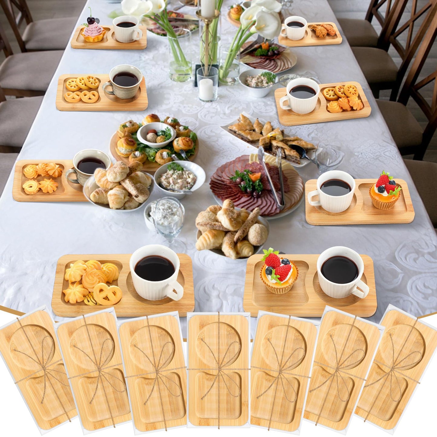 Beeveer 6 Pcs Bridal Shower Gift for Guests Wood Individual Tray Coffee Cake Serving Tray Wooden Platter Charcuterie Cutting Board Plate for Tea Coffee Fruit Food Housewarming Wedding Gift(Classic)