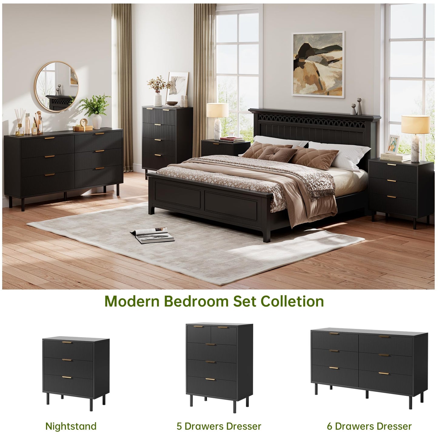 Garvee 29.9'' Tall Fluted Closet Dresser Organizer with 6 Drawers,Black
