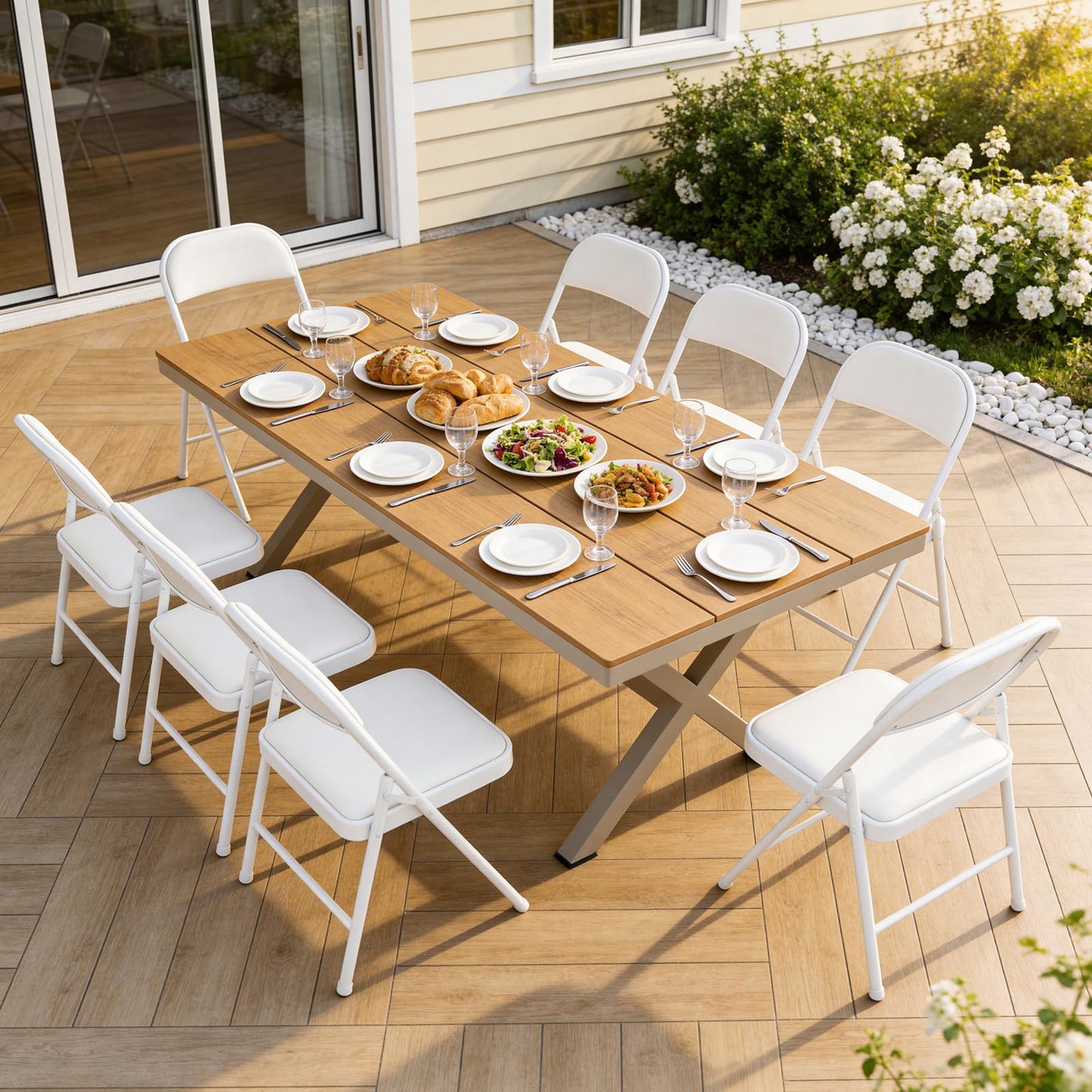 FurniEdge Padded Folding Chairs 4 Pack, PU Leather Folding Chairs for Outside and Indoor, Heavy Duty Portable Foldable Metal Chairs for Home Office, Dorm, Party, Backyard, Patio, White