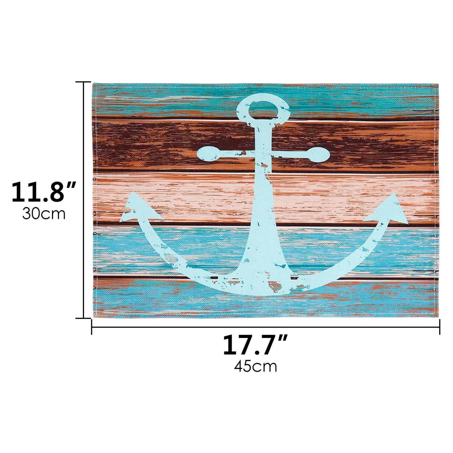 BUNCHBRAVO Nautical Placemats Set of 6 – Ship Anchor Print, Rustic Wooden Style, Kitchen Dining Table Mats for Beach Homes, Farmhouses, Lakehouses