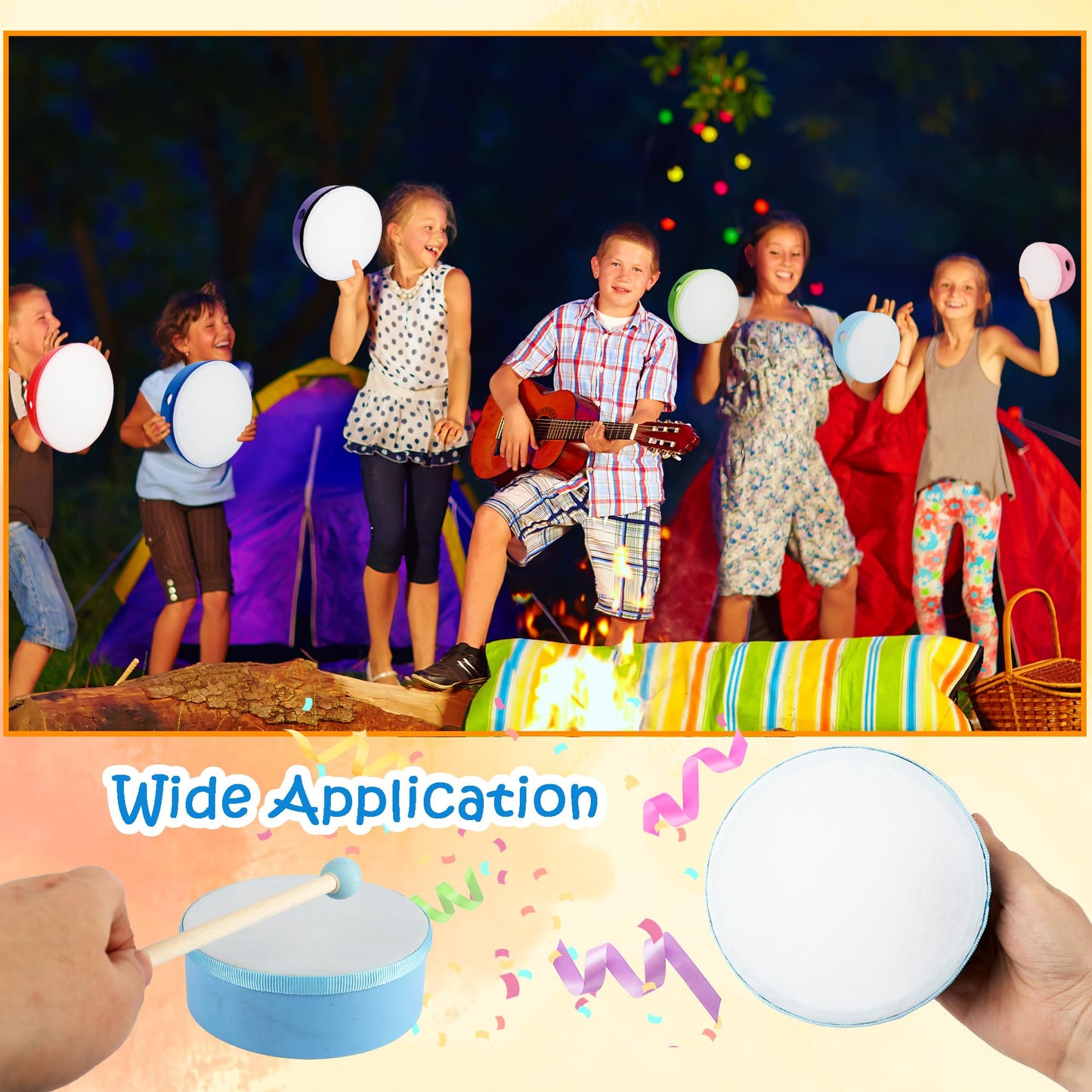 7 Pack Hand Drums Set 12 10 8 7 6 5 4 Inch Wood Frame Drum with Drumsticks Percussion Instruments for Kids Adults School Church Party Gifts