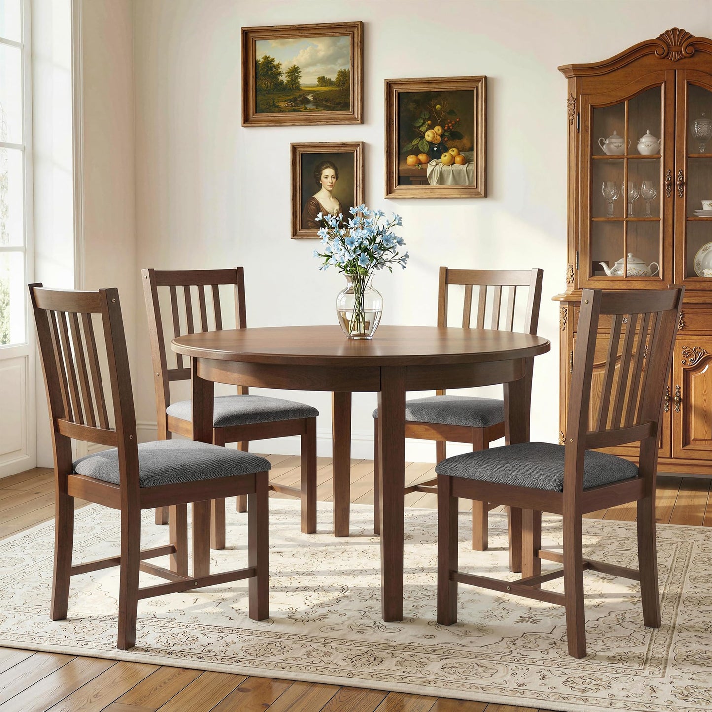 HOMCOM Wooden Dining Chairs Set of 2, Mid-Century Modern Upholstered Kitchen Chairs with Slat Backrest, Rubberwood Legs and Padded Seat for Dining Room, Living Room, Walnut