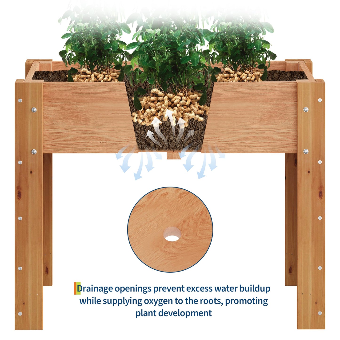 34x18x30IN Wooden Raised Garden Bed with Legs, Elevated Reinforced Large Planter Box for Vegetable Flower Herb Outdoor, Standing Growing Bed for Gardening/Backyard/Patio/Balcony, Liner Included