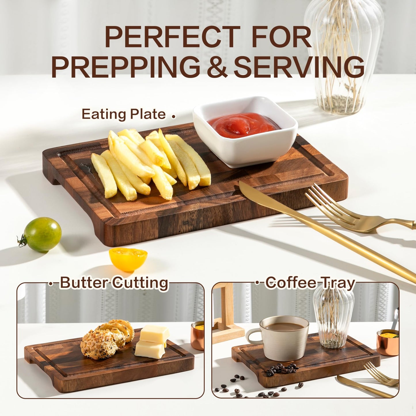 FYCTIO Walnut Wood Cutting Board, Small End Grain Cutting Boards for Kitchen, Compact Size, Lightweight & Durable for Cheese and Small Prep, 9"x6"x0.8"