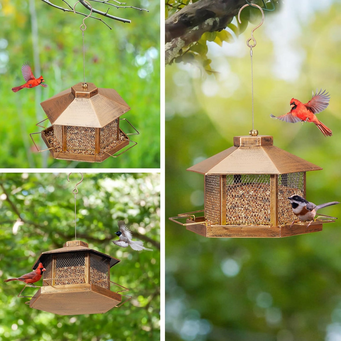 Metal Bird Feeder for Outdoor Hanging, 7.4LB Large Capacity, Garden Decoration - Attracts Wild Birds, Durable Outdoor Bird Feeding Station for Garden Yard Outside Backyard (Extra Large Gold)