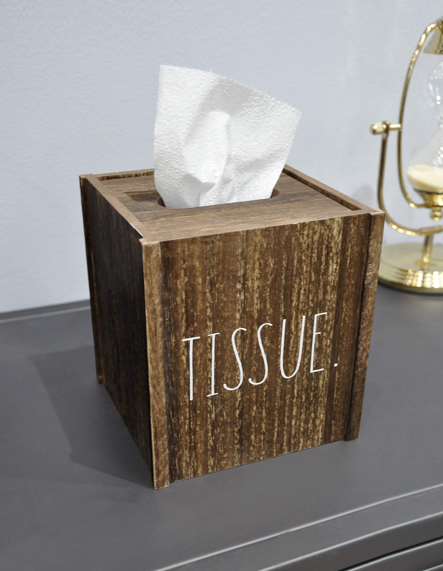 Rae Dunn Tissue Box Cover - Home and Bathroom Decor Accessories - Dark Brown Wood Tissues Cube Dispenser for Countertop, Desk, Dresser, Vanity, Bedroom, Kitchen, Office and Any Room of The House