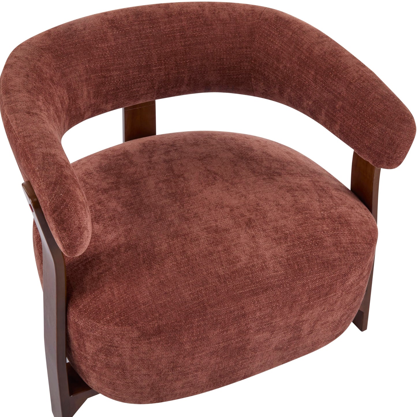 Christopher Knight Home Kled Upholstered Lounge Chair Indoor with Wooden Frame, Modern Accent Chair for Living Room, Comfy Reading Armchair with 3 Legs Design, Thick Cushions, Coral + Walnut