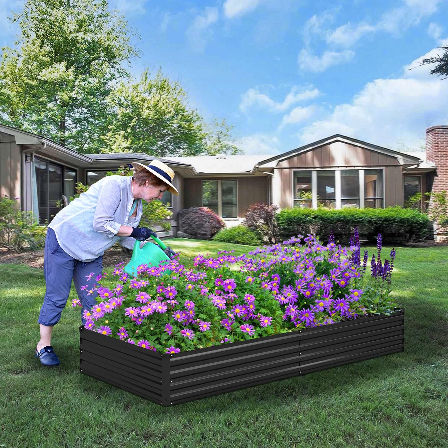 Foxlang 12x4x1.5ft Galvanized Raised Garden Bed,Outdoor Planter Box Metal Patio Kit Planting Bed for Vegetables Flowers Herb,Black