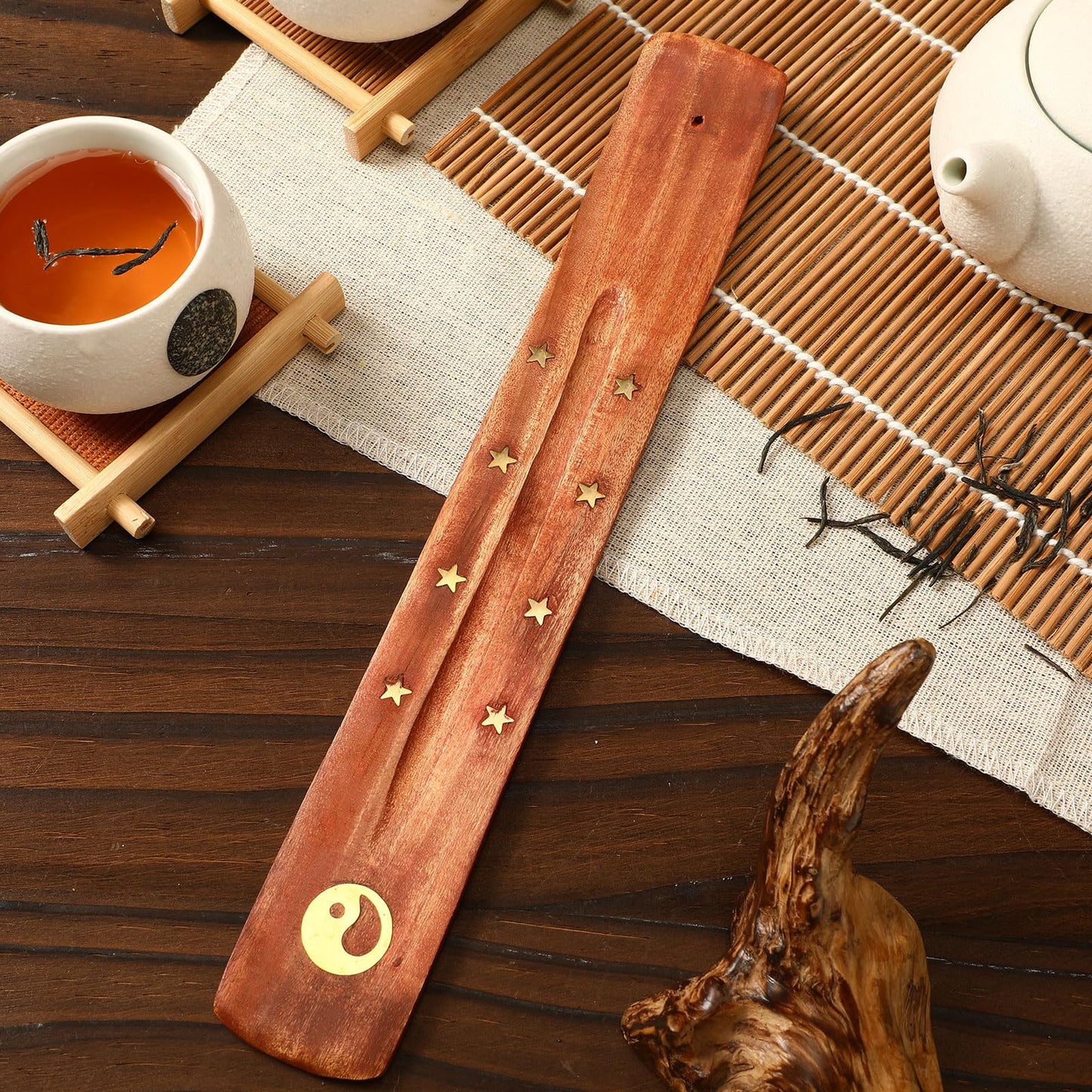 Maxcheck 30 Pcs Wooden Incense Holder for Sticks Sandalwood Incense Sticks Holder Incense Burner Ash Catcher 10 Inch Handmade Inscent Tray for Home Decor Meditation Aromatherapy Yoga, 3 Styles