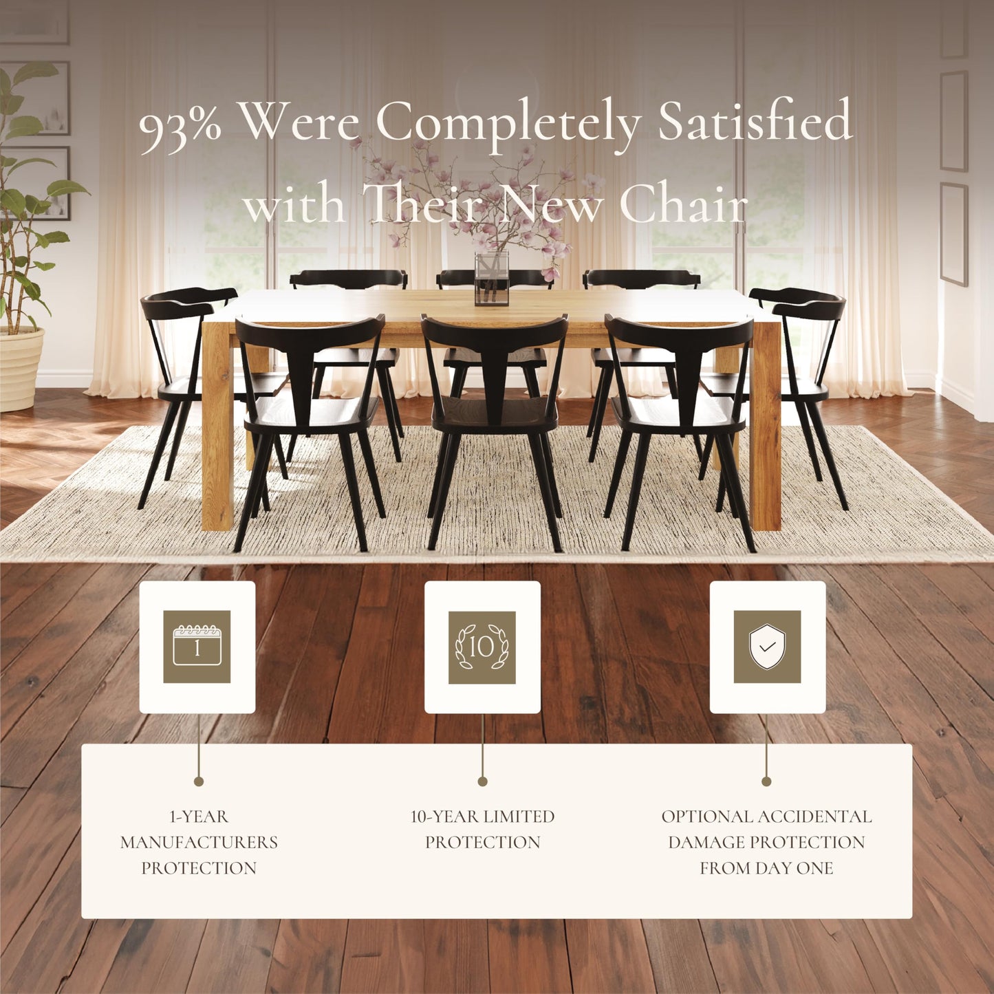 Poly & BARK Mid Century Modern Enzo Black Dining Chair – Solid Oak Wood Splat Back Chair, 18" Seat Height, 32" Tall – Stylish MCM Kitchen & Dining Room Chair - Set of 3