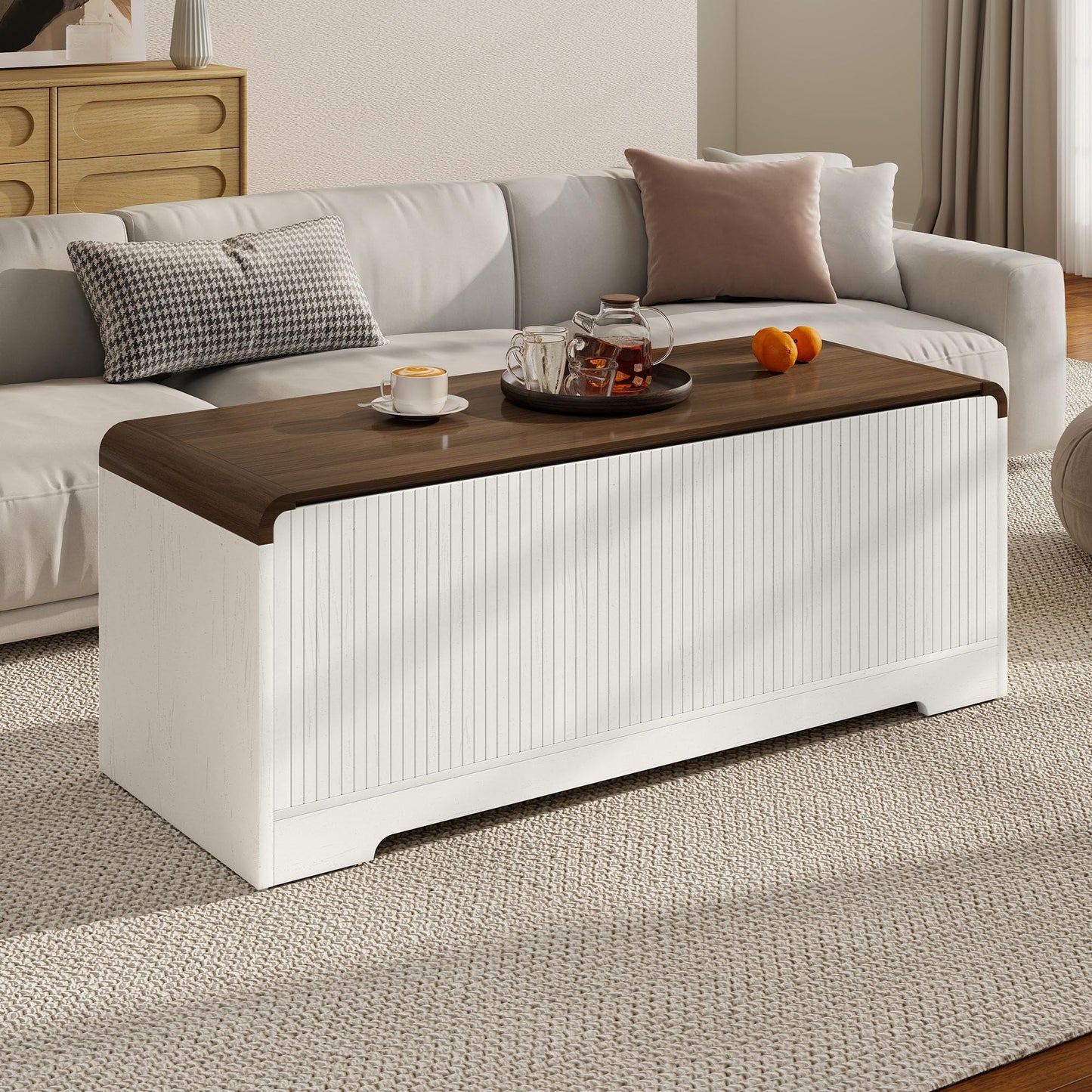 Homiflex Storage Chest, 47.2" Large Entryway Bench with Storage, Wooden Storage Chest for Bedroom w/Lift Top, Modern Blanket Chest with 2 Safety Hinges for Entryway Living Room Hallway, Off White