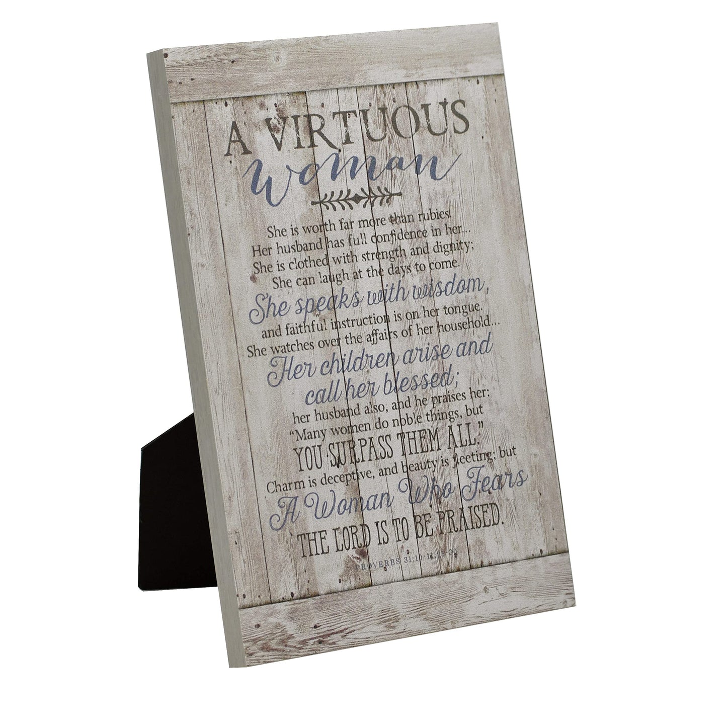 DEXSA Virtuous Woman Wood Plaque - Made in the USA - 6x9 - Classy Vertical Frame Wall & Tabletop Decoration | Easel & Hanging Hook | She is worth far more than rubies. She speaks with wisdom