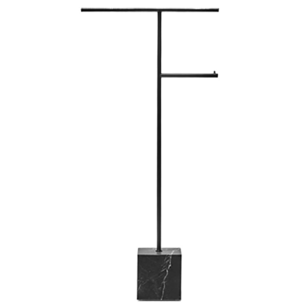 BIOMICE Floor Towel Rack Metal Standing Towel Rack Freestanding 2-Tier Towel Stand with Marble Base for Bathroom Freestanding Towel Racks(Black,31.5 * 65cm)