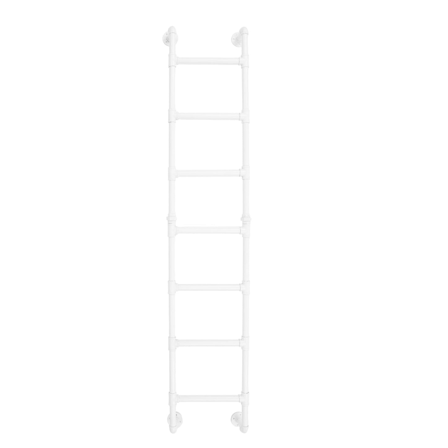 7-Rung Wall Mounted Ladder,7FT Light-Weight Metal Egress Window & Loft Ladder for Basement,Multi-Functional Wall-Mounted Indoor Climb,330.69LBS Load for Small Spaces & Storage,White