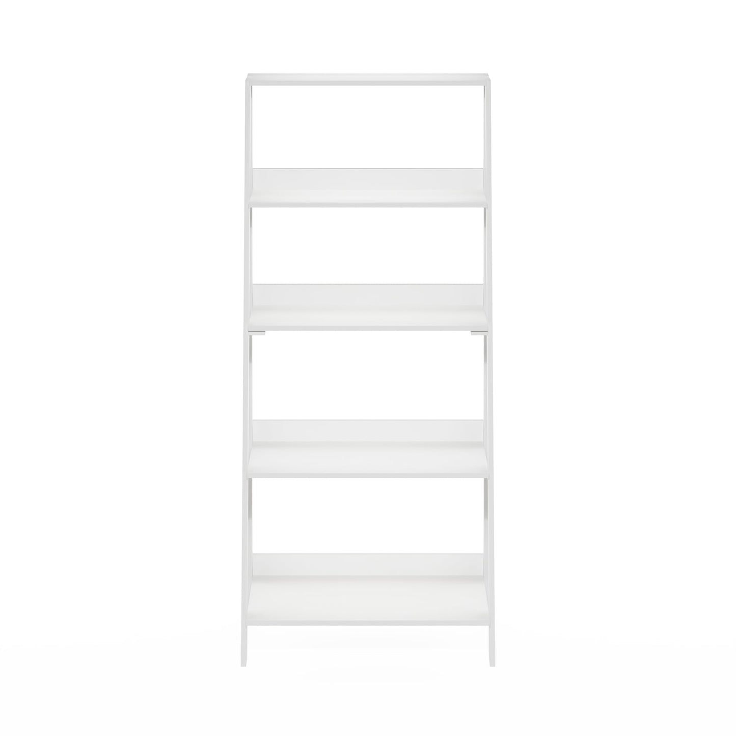 Furinno Ladder Book Shelf, 5-Tier Ladder Shelf, Bookshelf, Display Storage Shelves, 13 x 23.6 x 53.5, for Living Room, Home Office, Plain White