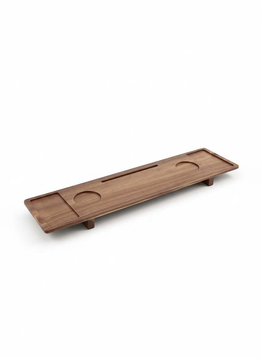 Luxury Wooden Bathub Caddy Tray - Premium Natural Acacia Bath Organizer with Wine Glass Holder, Tablet Slot and Phone Mount - Expandable Spa Board to Fit Most Tubs